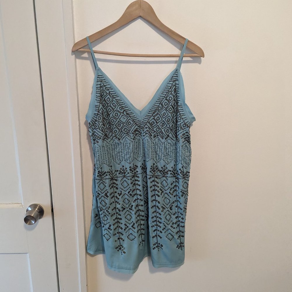 Free People "Arizona Nights" Light Blue Beaded Slip Dress - Picture 2 of 14